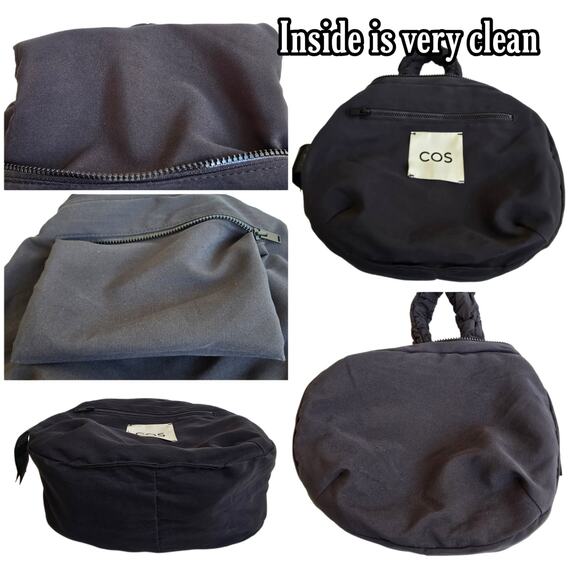 COS Quilted Mini Bag Black Puffer Purse Zip Top Hobo Handbag - Picture 7 of 9